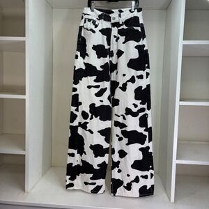 Cow Print Wide Leg Jeans High Waisted Denim Pants Women's Size S